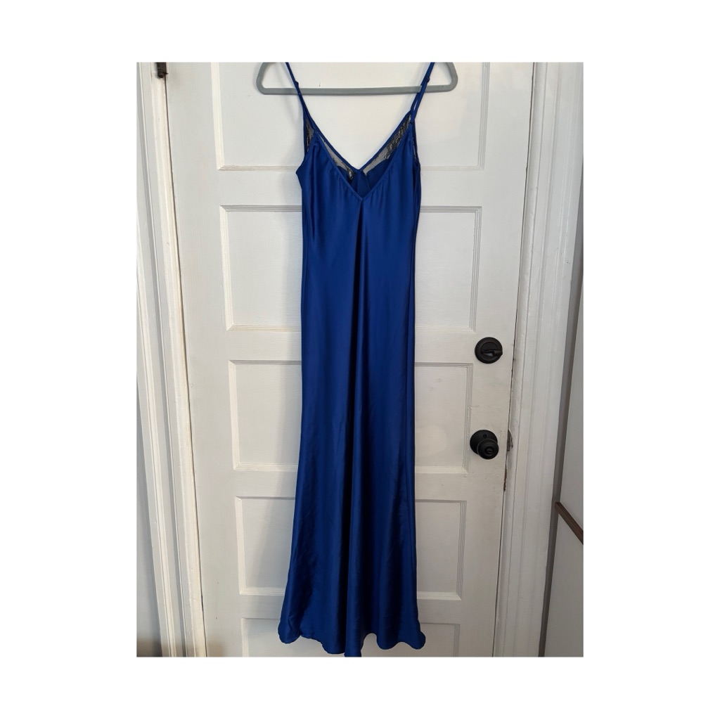 Delfi Collective Blue Satin Slip Gown With Black Lace Insets — image 3 of 7